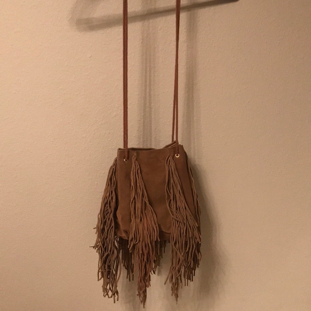 Tan fringe side bag